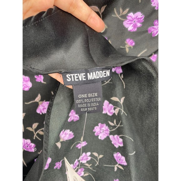Steve Madden NWT Floral Print Matte Satin Kite Scarf Black Floral One Size New - Picture 5 of 7